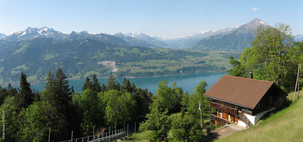 Swiss Alps Landscape, Lake - Mountains - Cottages