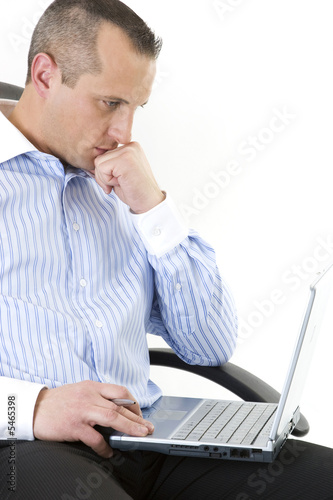 businessman with a computer on white background