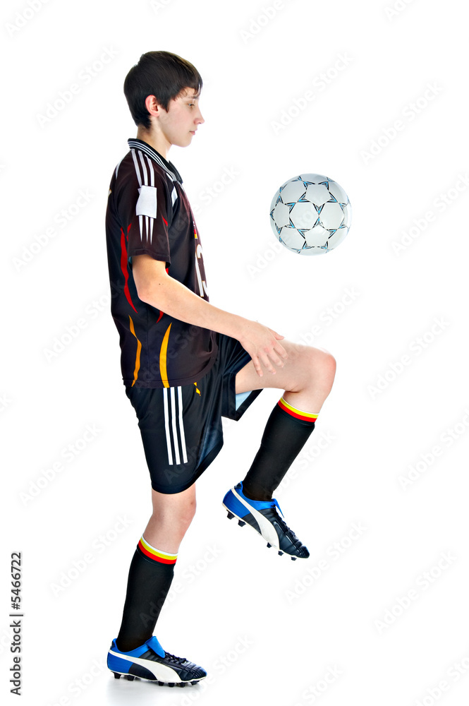 soccer player with ball solated on white background