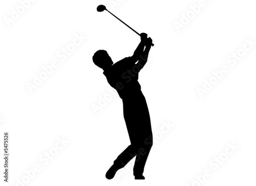 A silhouette of a man performing a golf swing.
