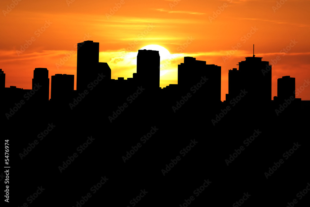 New Orleans skyline at sunset