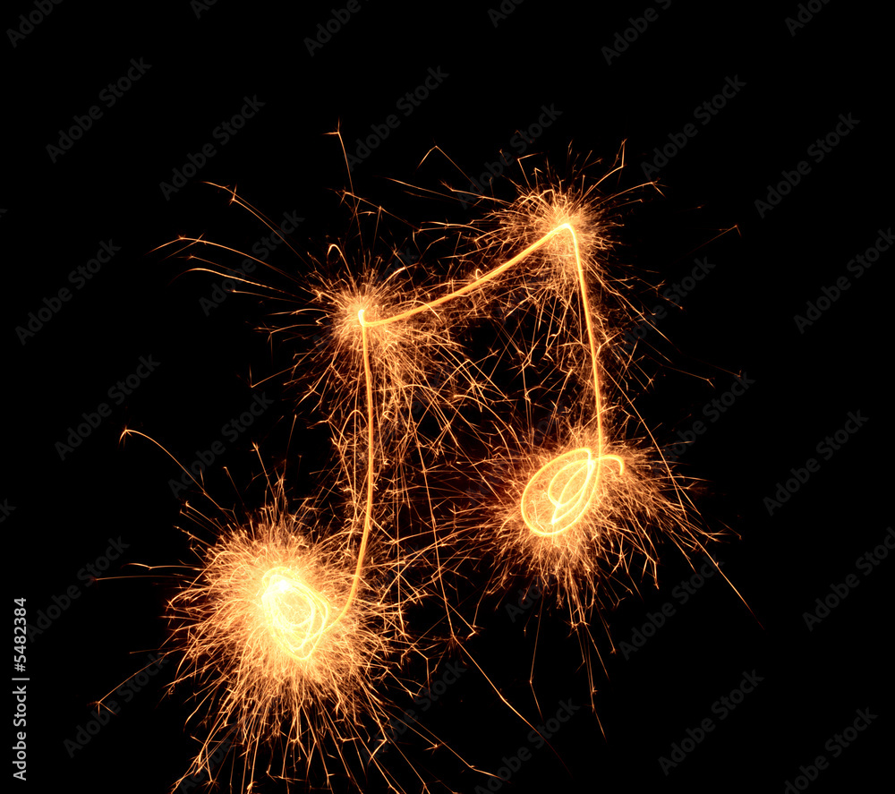 Sparklers notes isolated on black background. Music symbol