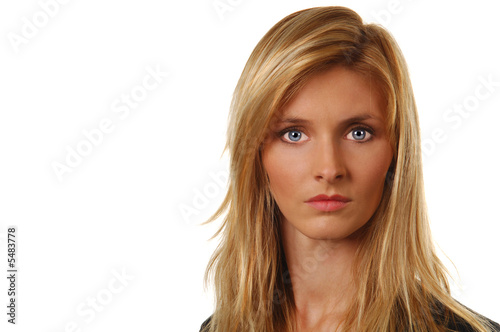 Image of Beautiful blond woman on white background