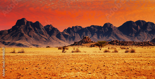 Colorful sunset in Namib Desert, Namibia.