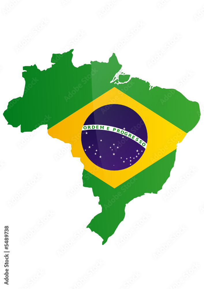 Fototapeta premium Carte du Brésil (Drapeau métal)