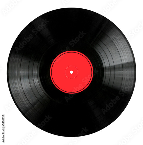 Vinyl 33rpm record with red label.  With clipping path. photo
