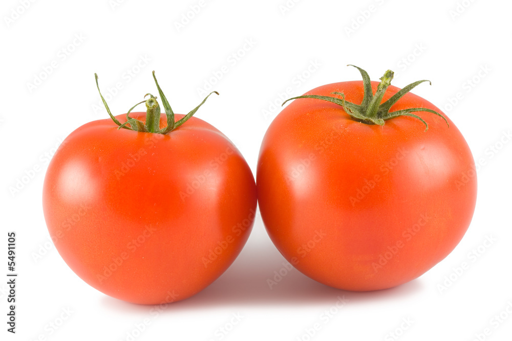 two red tomtoes isolated on white background two red tomtoes isolated on white background