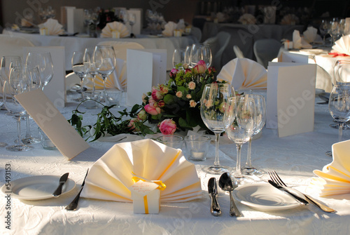 wedding table set for evening dinner