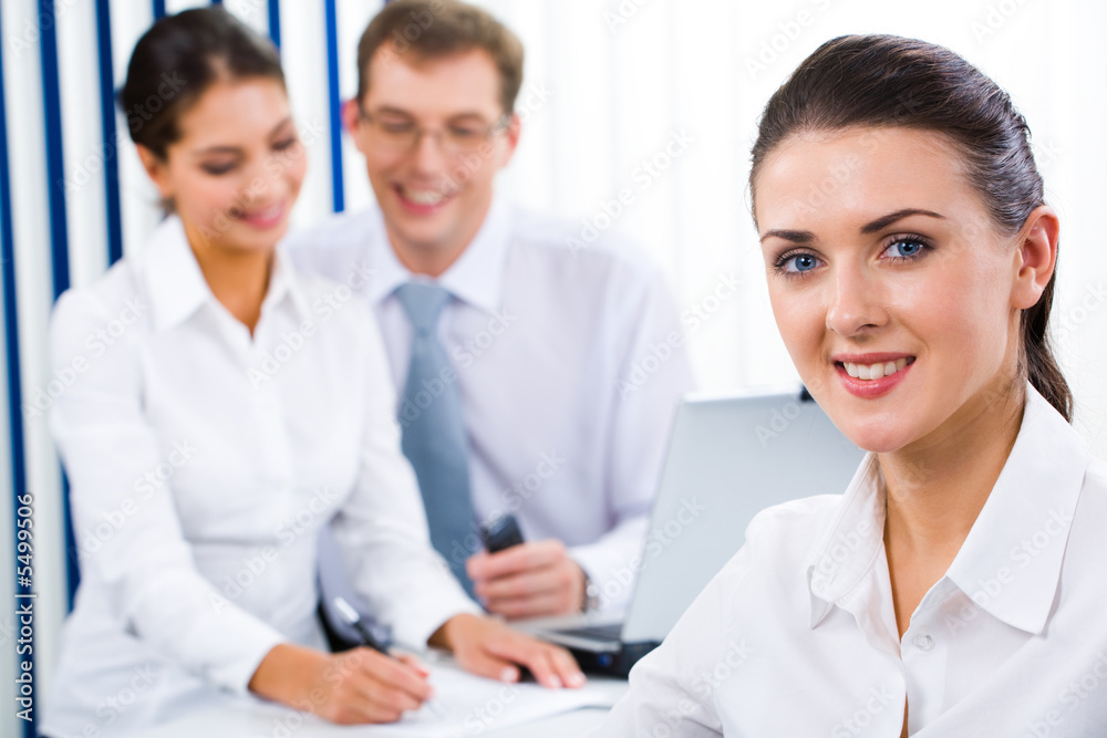 Portrait of beautiful white collar worker in the office Portrait of beautiful white collar worker in the office