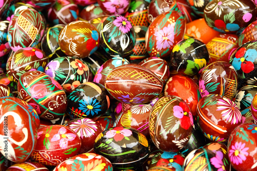 Background of various painted easter eggs