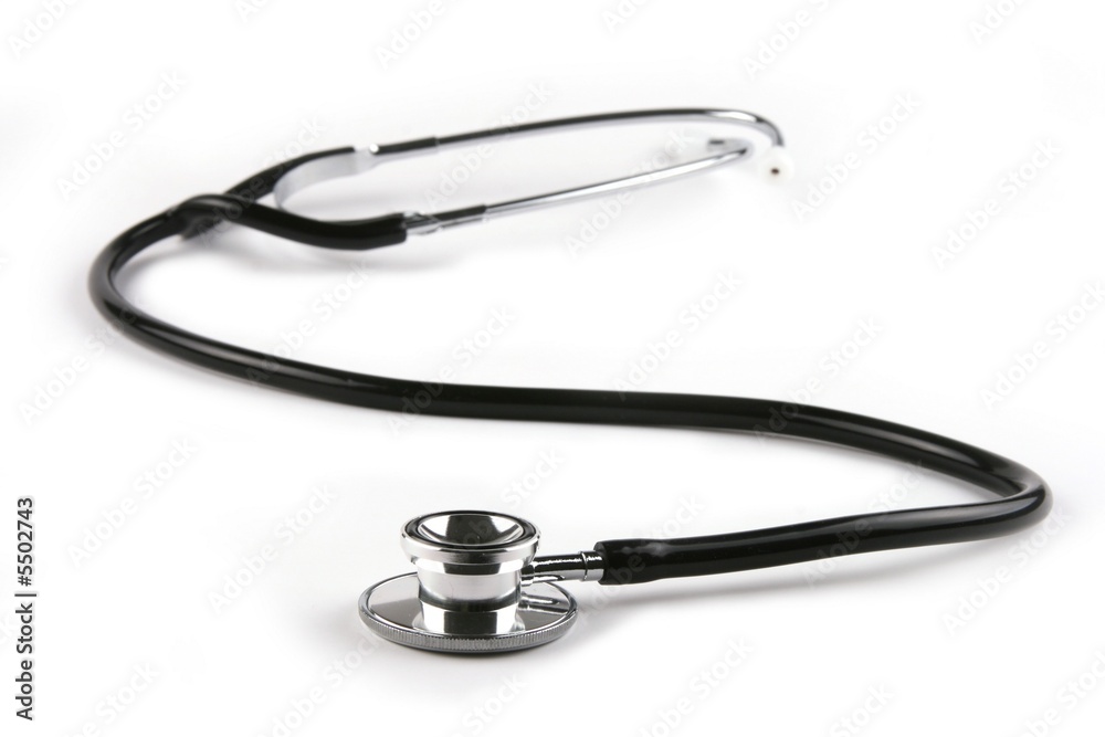 A stethoscope in plain white background. A stethoscope in plain white background.