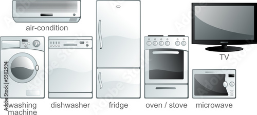 Icon set - home equipment, white goods. Aqua style. Vector 