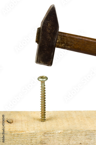 Cuadro en lienzo Hammer and screw, isolated on white background
