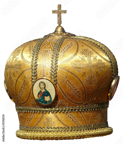 Obraz na plátne Isolated golden mitre - solemn headgear of the orthodox bishop