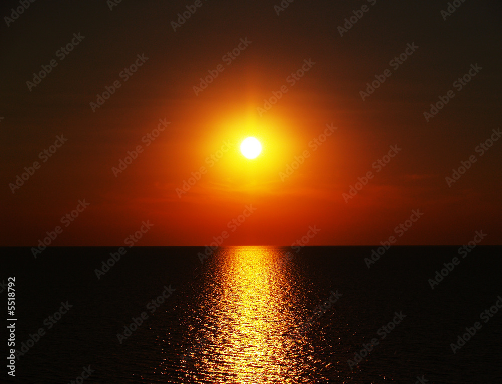 red sunset in the dark sea