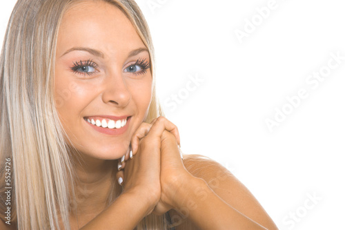 The blonde with grey eyes