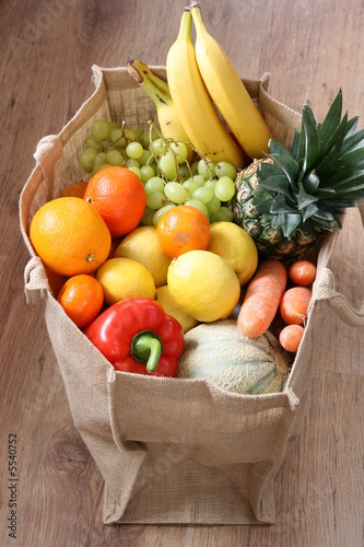 Assortment of fruit and vegetable in eco bag