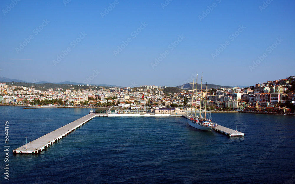 City and harbor at Kusadasi,  on the turkish coast 