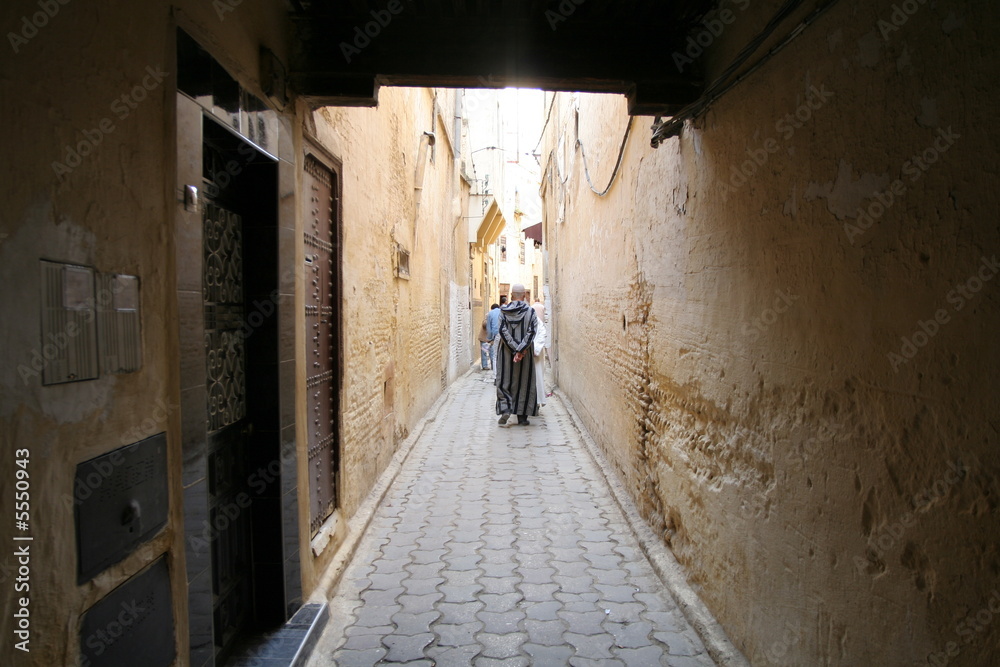 Narrow street in Fez, Morocco, Africa.
