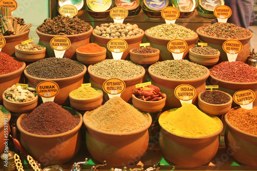 Different kinds of spices at a spices market