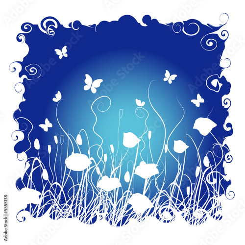 Grass and flowers on a background of the night sky