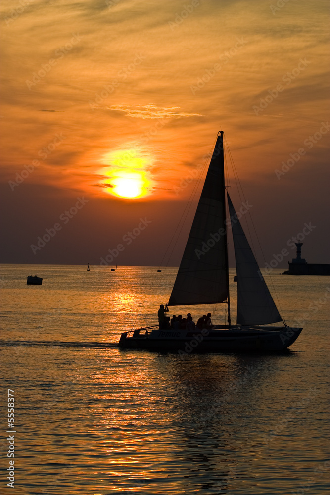 sea, sunset and yacht, romantic journey