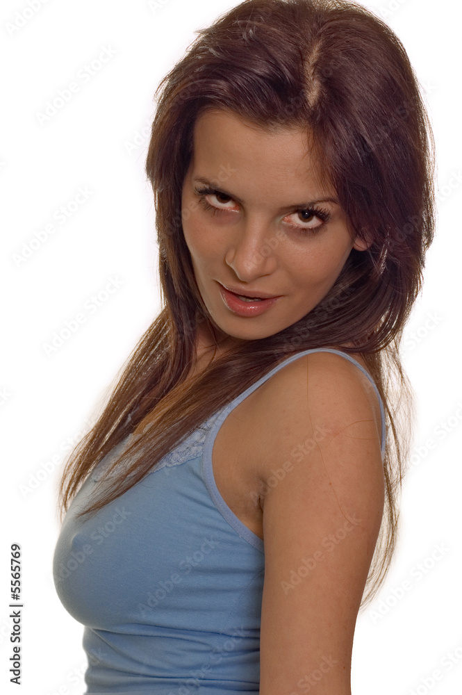 Portrait of beautiful young brunette smiling woman