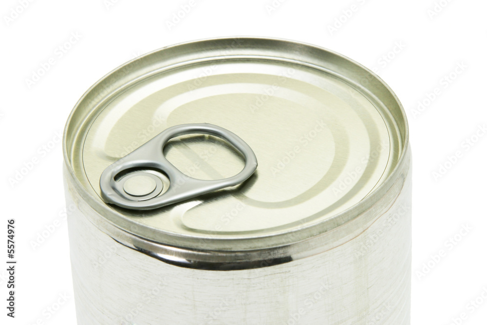 Close up of an unopened tin can of food or beverage Close up of an unopened tin can of food or beverage