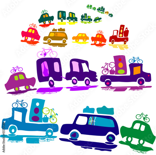 cars caravan, chain of cars...