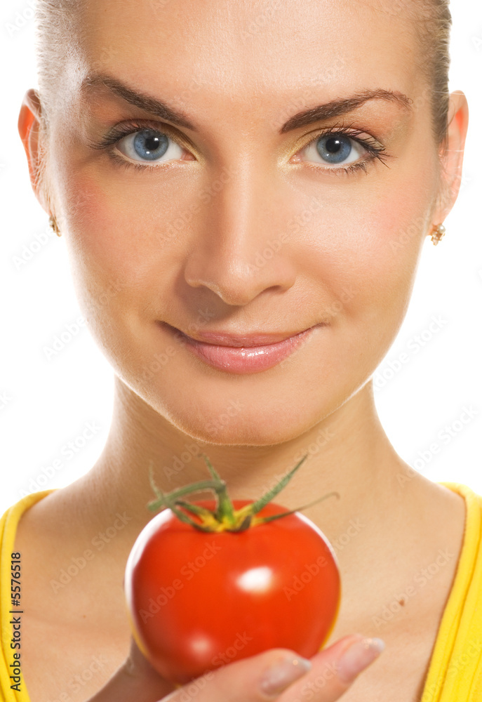 Beautiful girl with fresh tomato Beautiful girl with fresh tomato