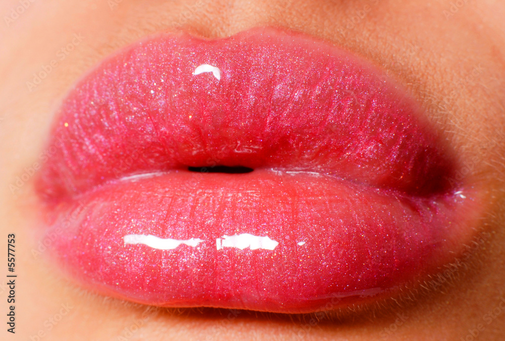 sexy glowing pink lips close-up sexy glowing pink lips close-up