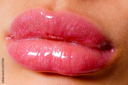 sexy glowing pink lips close-up