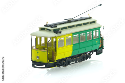 old tram model on the white background