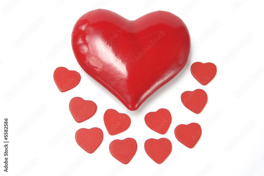 Red Love Hearts on White Background