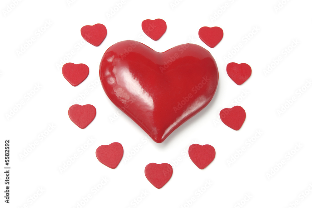Red Love Hearts on White Background