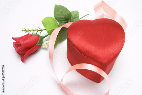 Red Rose and Heart-shaped Gift Box © Silkstock