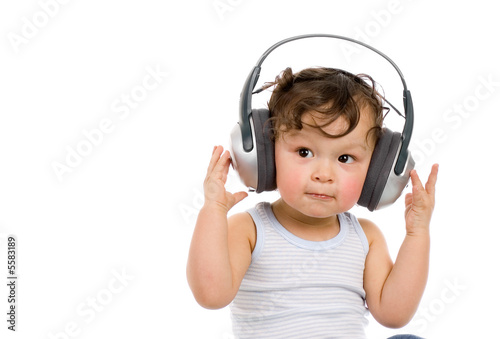 Baby with headphones.