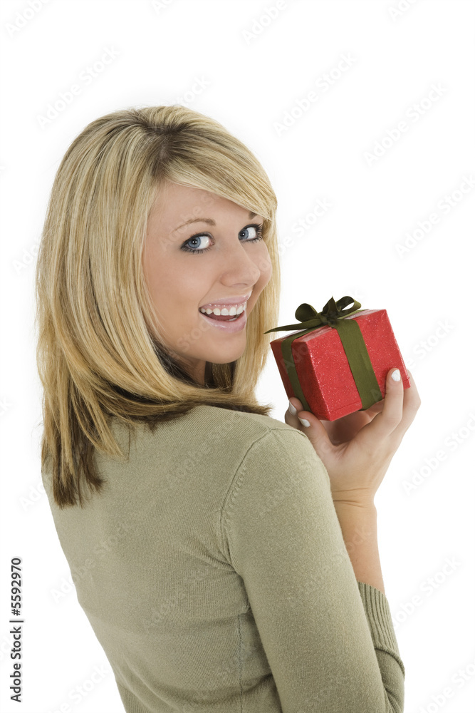 Young Caucasian woman very excited after recieving a gift Young Caucasian woman very excited after recieving a gift