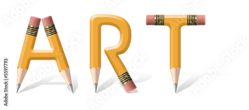Yellow wooden pencils spelling Art word over white