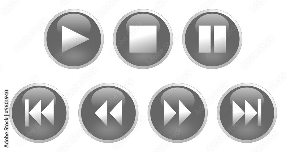 Round Video Buttons in Gray Round Video Buttons in Gray
