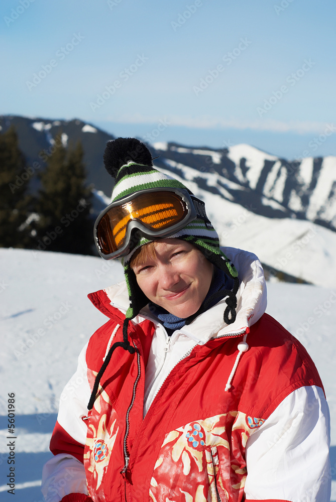 Portrait happy ski girl in red Portrait happy ski girl in red