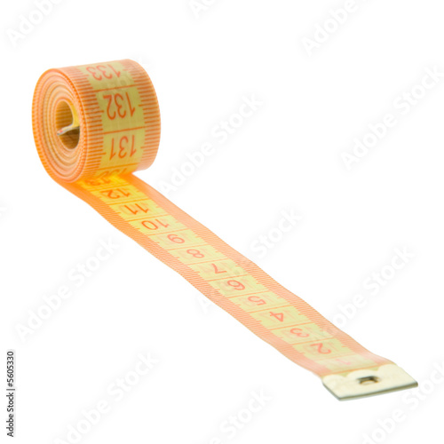 Close-up view of a measure tape isolated on white