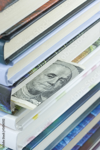 US hundred dollars bill used as bookmark