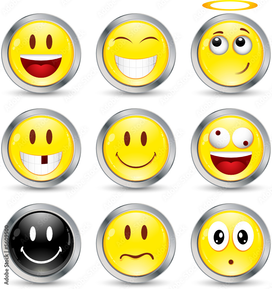 Fototapeta premium Lot de 9 smileys avec contour en métal