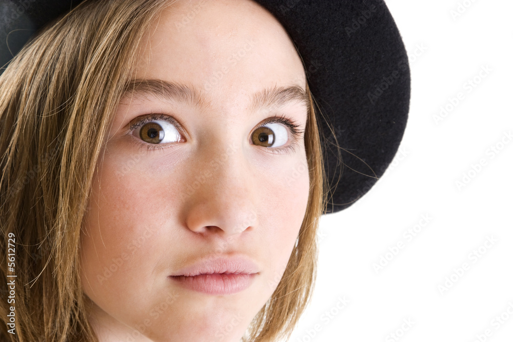 expressions of girl with a hat isolated on white expressions of girl with a hat isolated on white