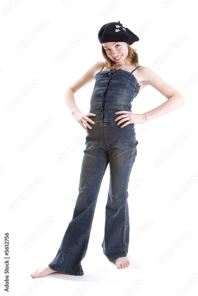 young girl with a hat, moving isolated on white young girl with a hat, moving isolated on white