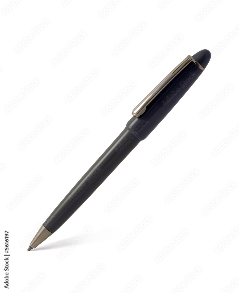 Isolated grey ballpoint pen on white paper Isolated grey ballpoint pen on white paper