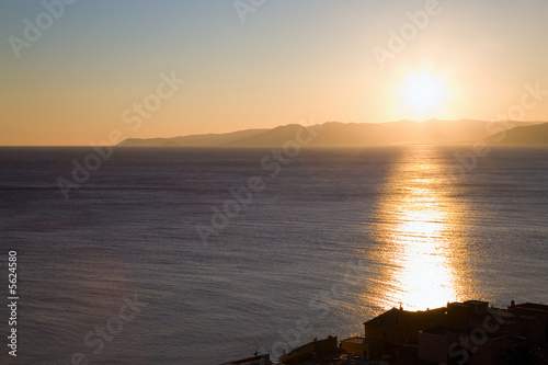 Colorful sunset over mediterranean sea, Italy.