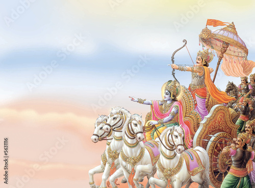 INDIAN GOD KRISHNA IN MAHABHARAT WAR WITH ARJUN photo
