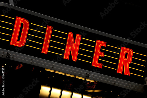 red neon sign at night - diner